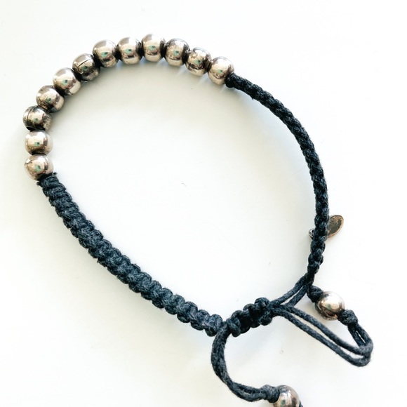 Sterling Silver Bead Black Knotted Bracelet - Picture 2 of 4